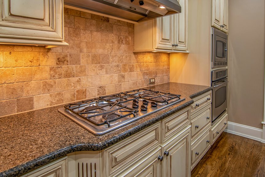 blue gray textured mosaic backsplash